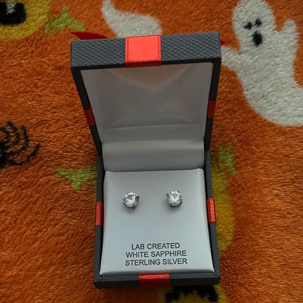 Lab created white sapphire studs